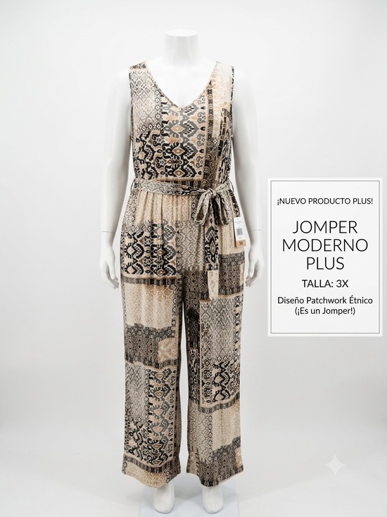 d&co Pants - Plus Size Patchwork Ethnic Jumpsuit - Beige & Black